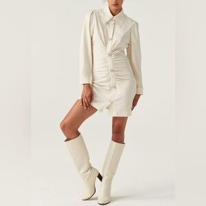 BA&SH Koane long sleeve collared mini dress white rhinestone buttons bridal S